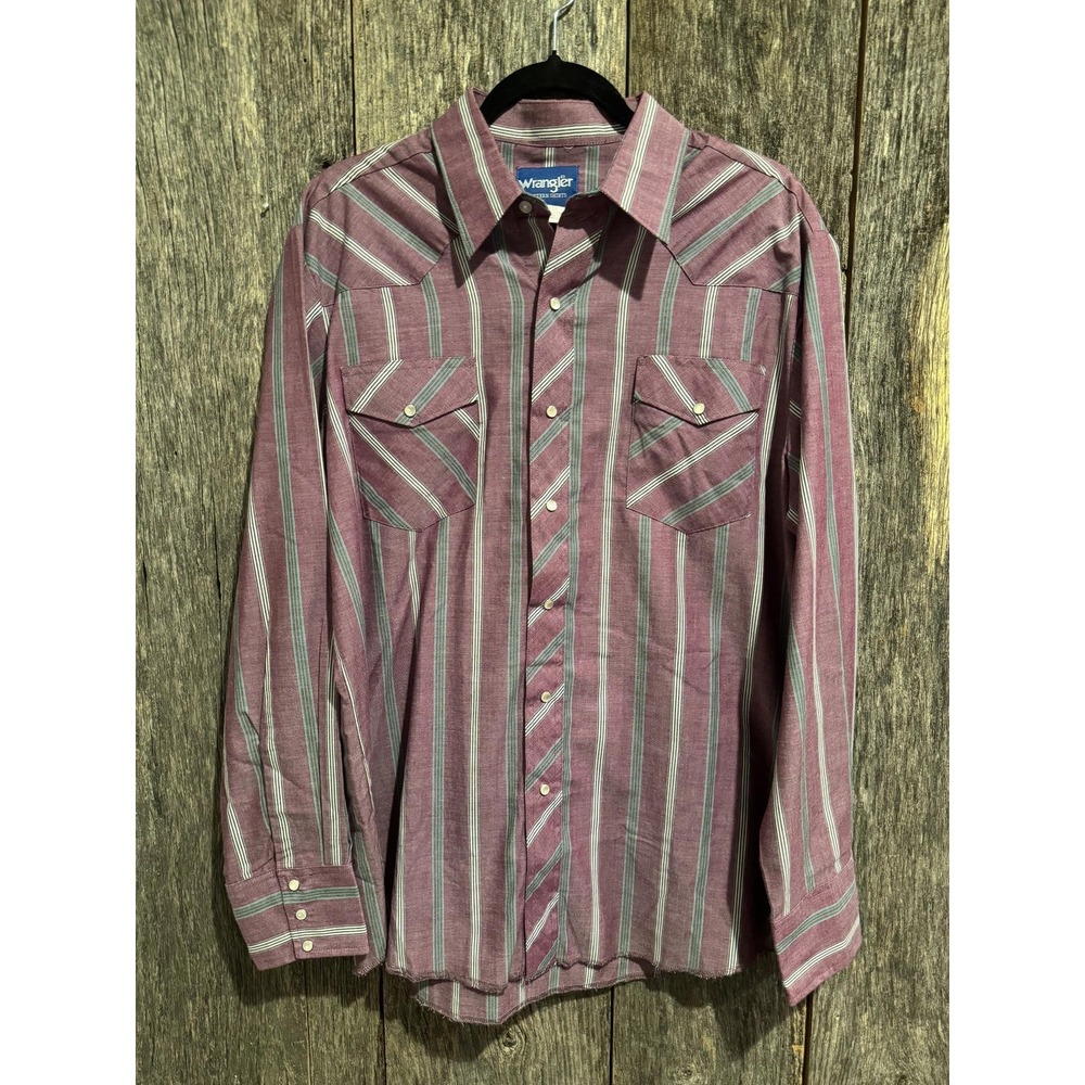 Vintage Wrangler Western Shirts Pearl Snap Purple Button Up, Workwear, sz Large